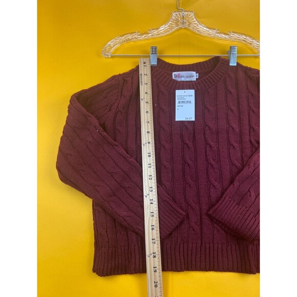 Cotton Emporium Cable Knit Sweater Burgundy Red Womens M Cropped Pullover NWT - Picture 4 of 8